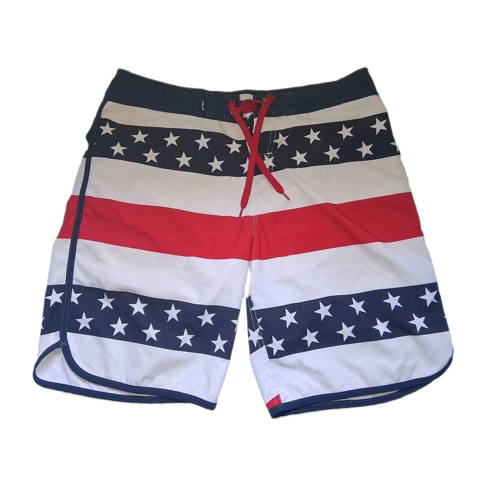 Quicksilver Men's Size 33 X 9.5" American Flag Theme Board Shorts Surf Swim